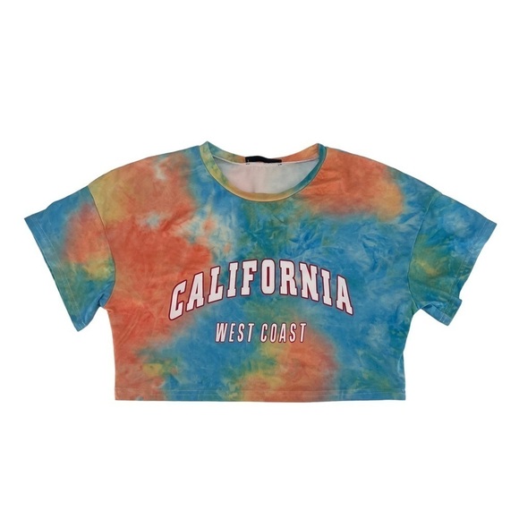 SHEIN Tie Dye California West Coast Short Sleeve Crop T-Shirt Size 4 Women’s - Picture 1 of 5